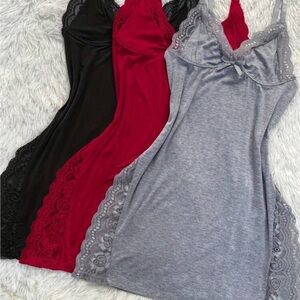 Stylish Lace Trim Nightgown Trio